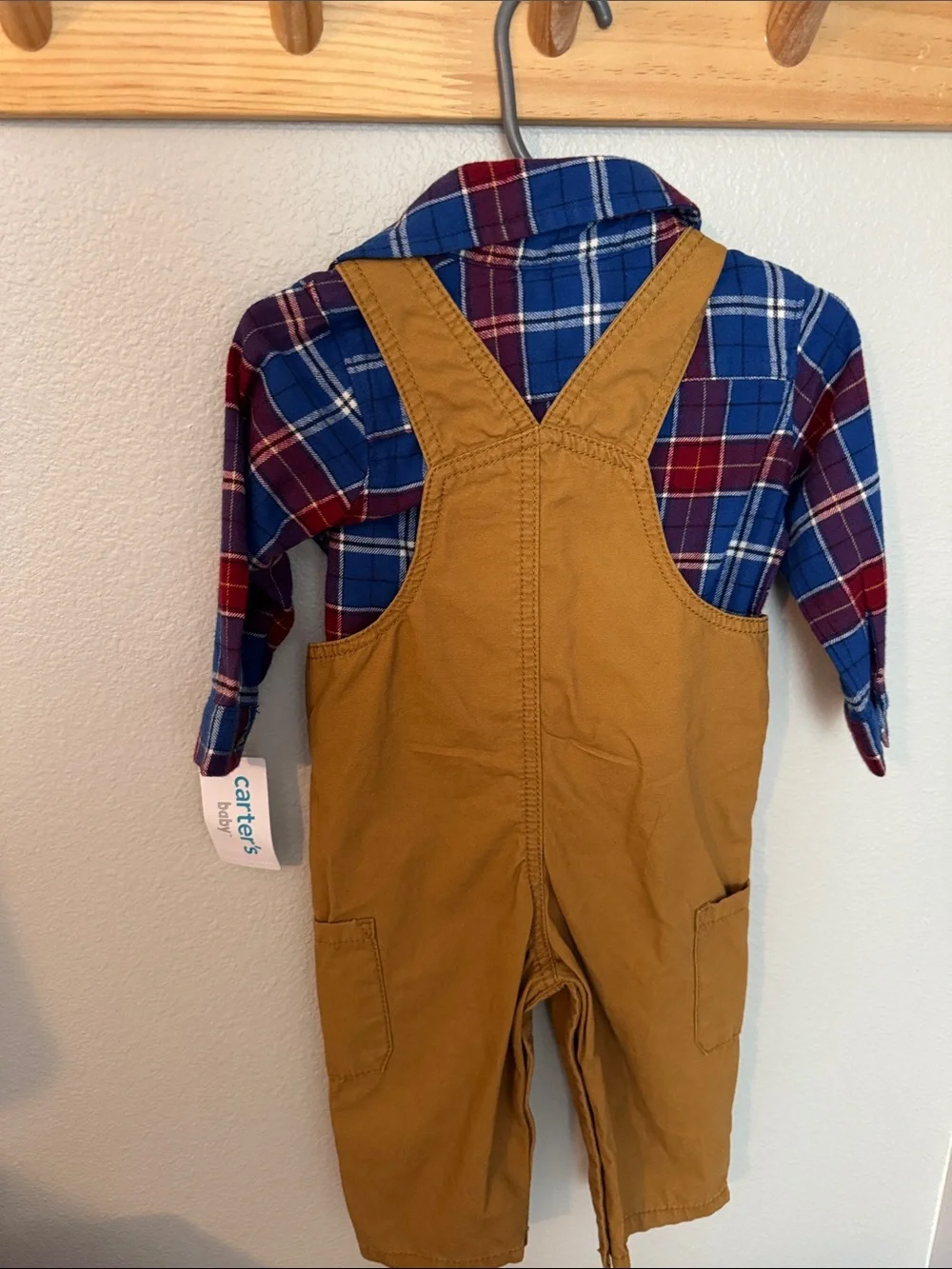 Carter's Mustard Overalls with Blue & Red Plaid Shirt Set